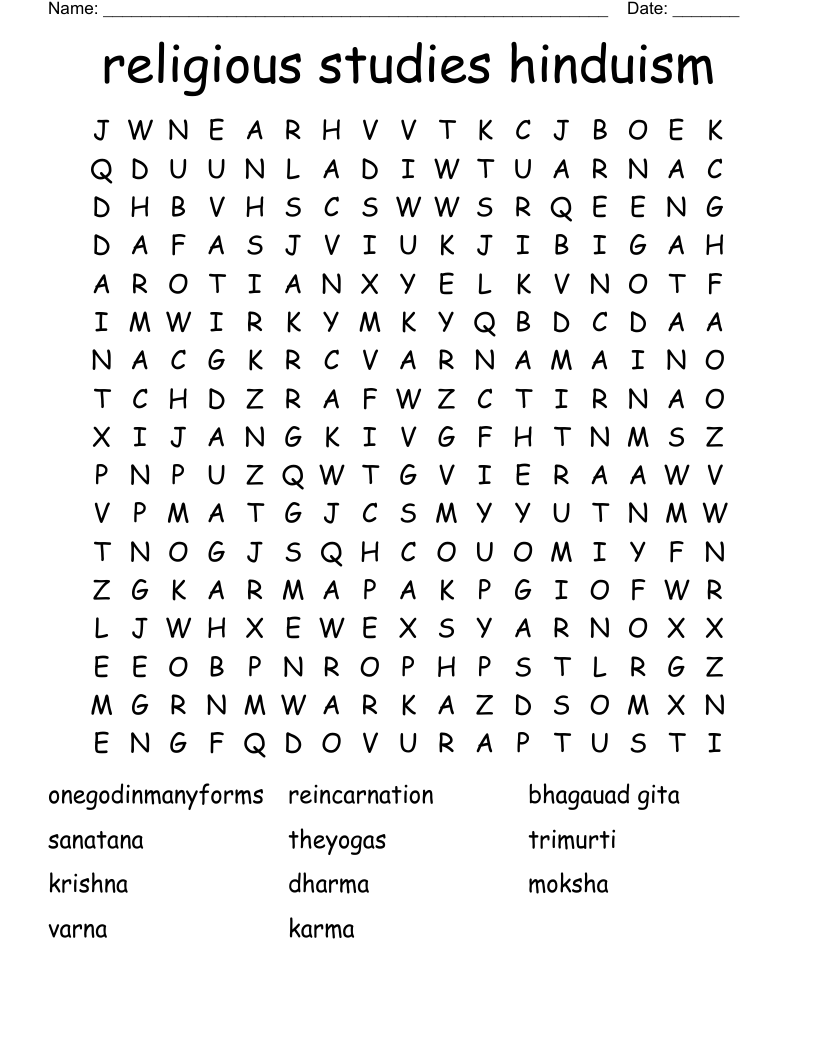 religious studies hinduism Word Search