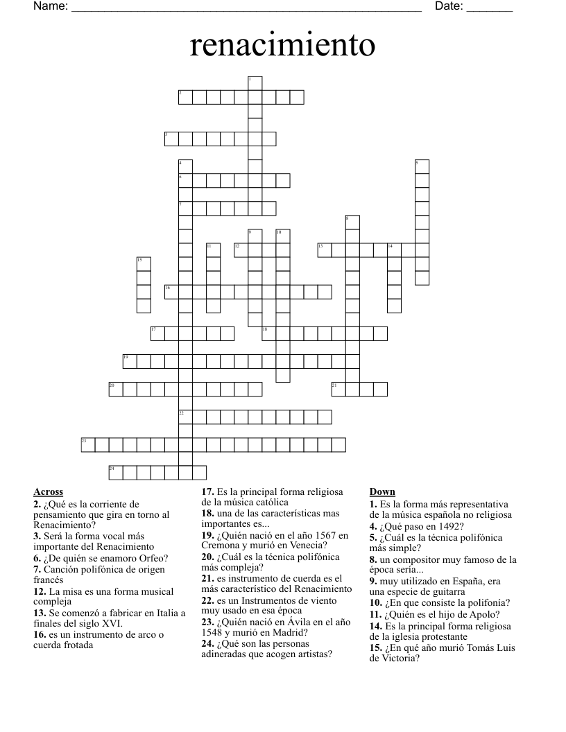 renacimiento Crossword