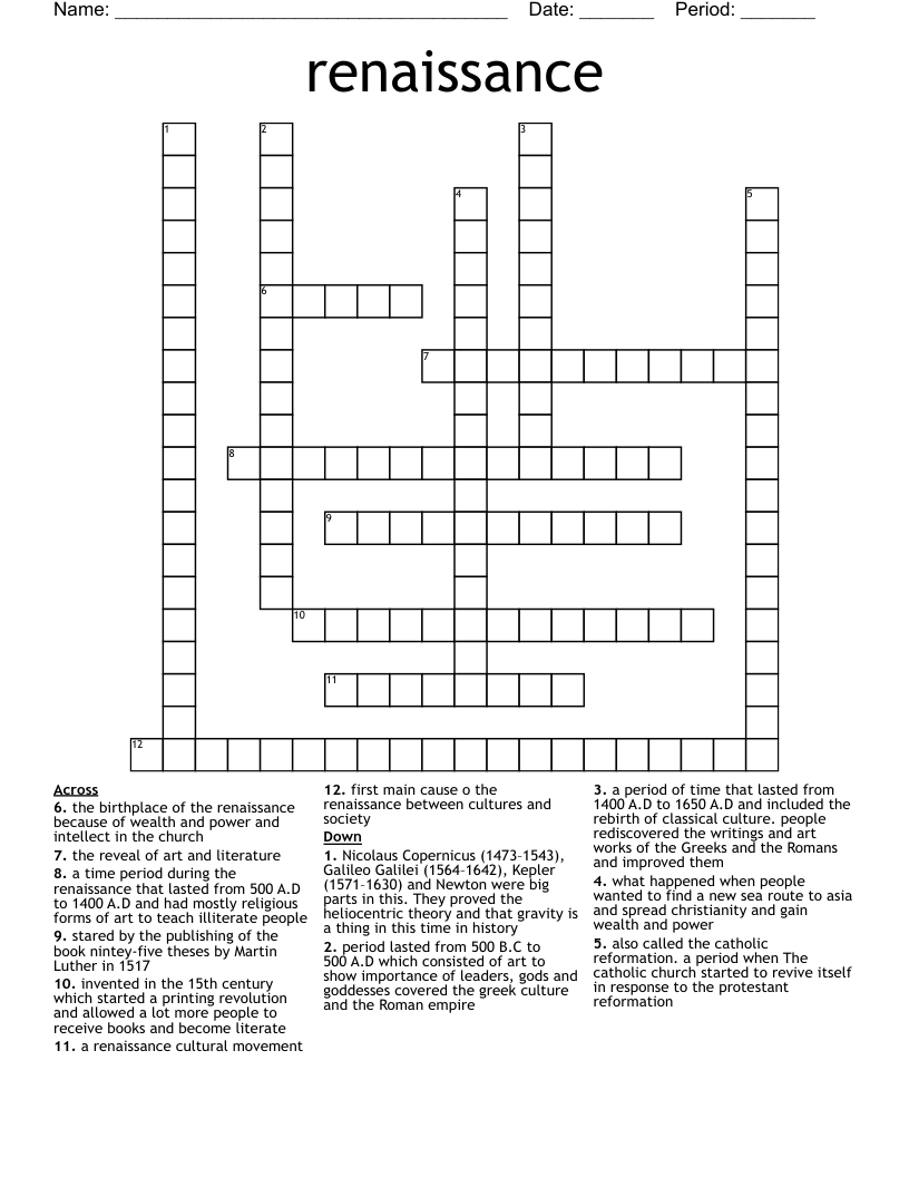 renaissance Crossword