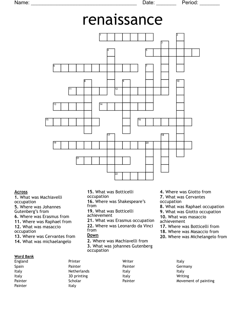 renaissance Crossword