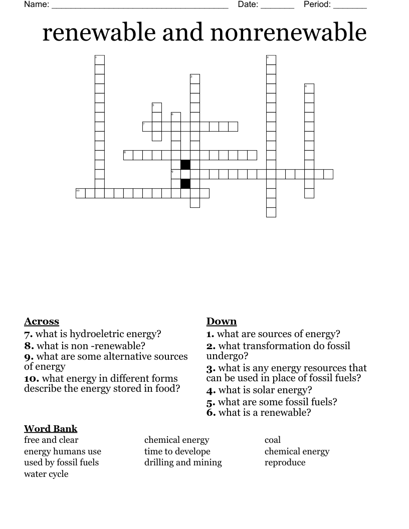 renewable and nonrenewable Crossword