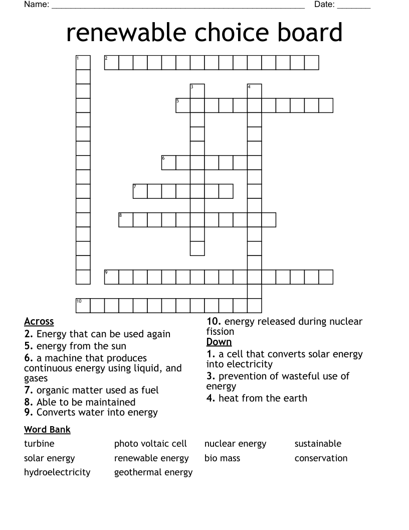 renewable choice board Crossword