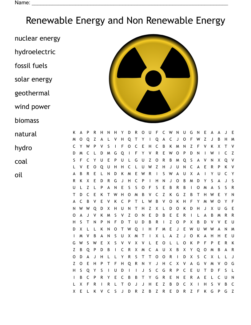 Renewable Energy and Non Renewable Energy Word Search