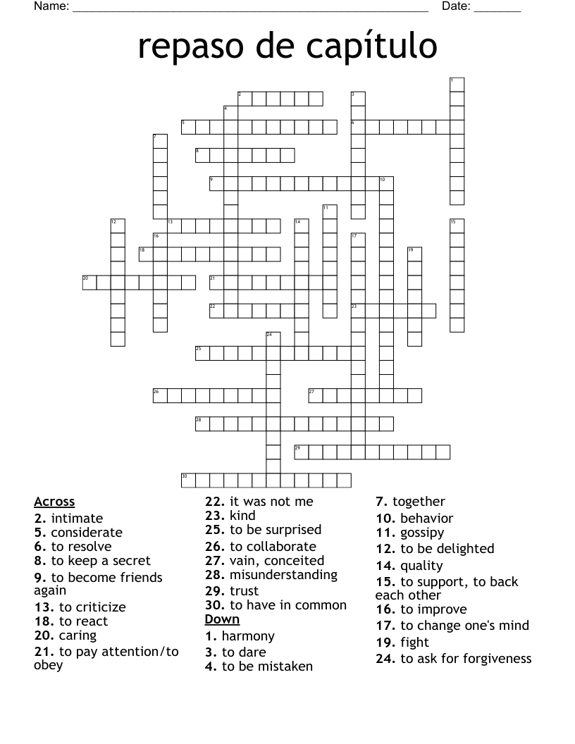 repaso de capítulo Crossword