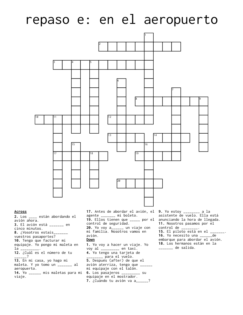 repaso e: en el aeropuerto Crossword