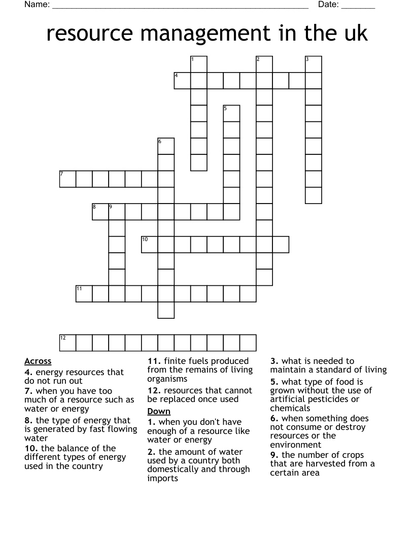 resource management in the uk  Crossword