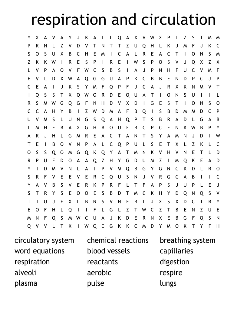 respiration and circulation Word Search