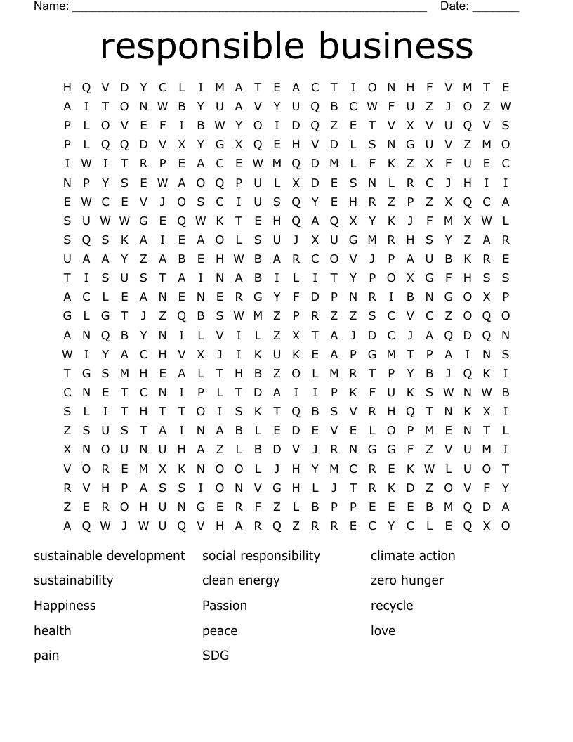 responsible business Word Search