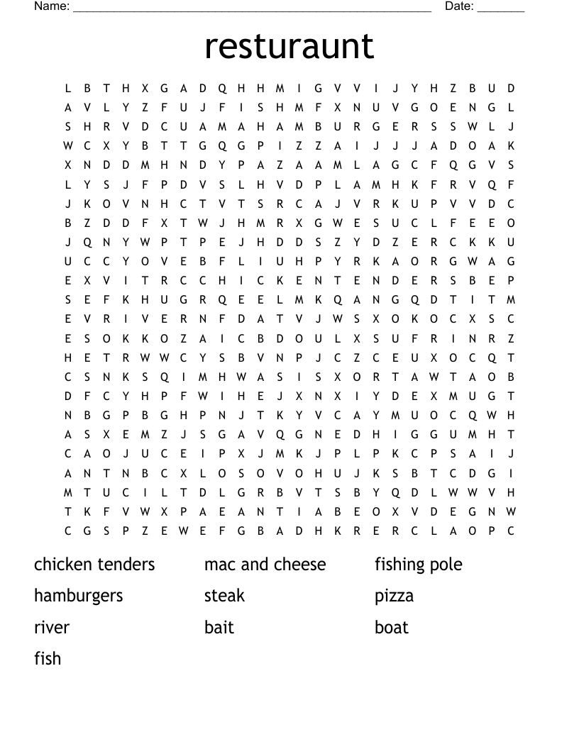 resturaunt Word Search