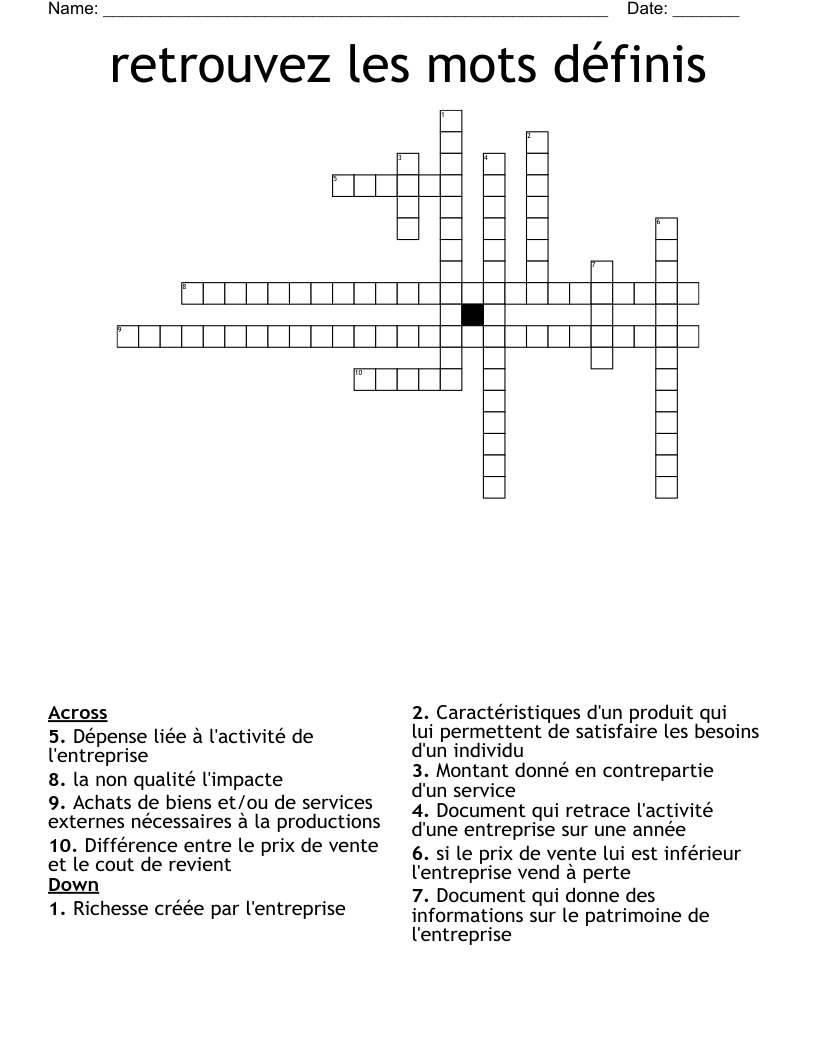 retrouvez les mots définis Crossword