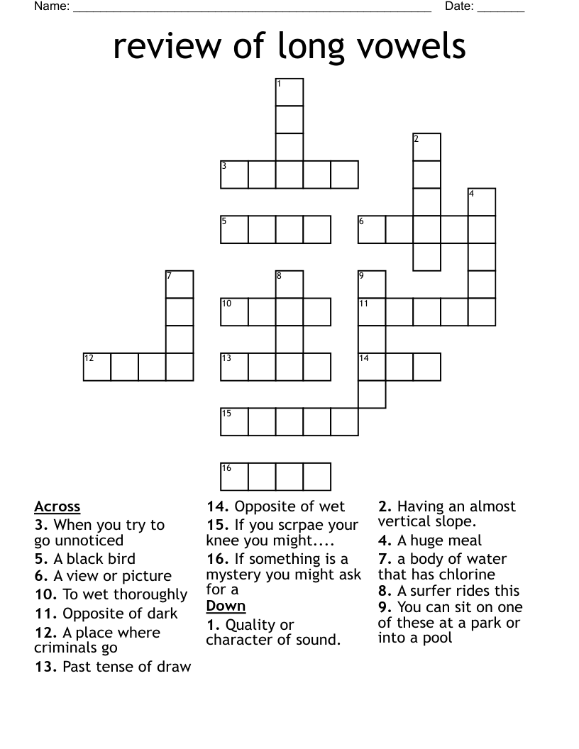 review of long vowels Crossword