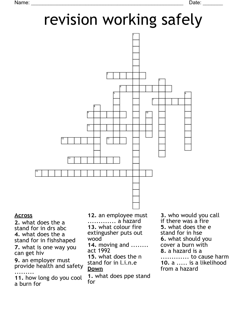 revision working safely Crossword