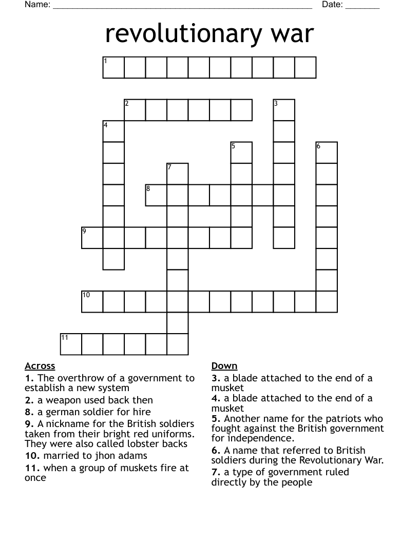 revolutionary war Crossword