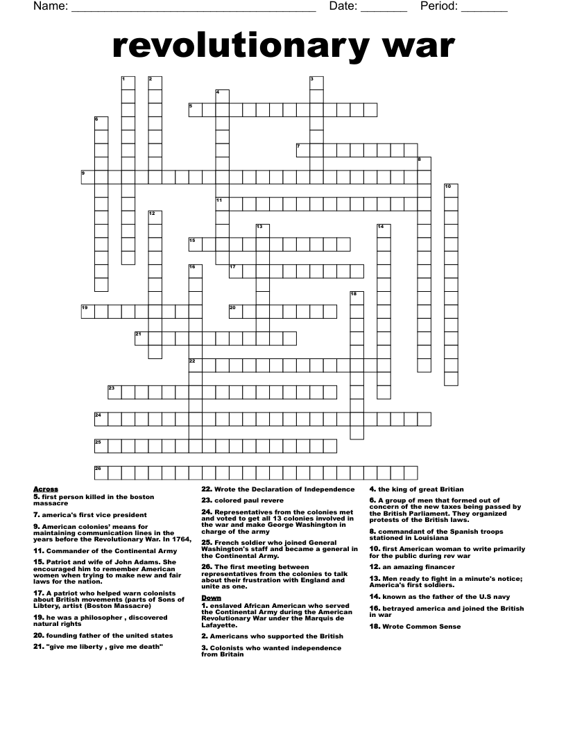 revolutionary war  Crossword
