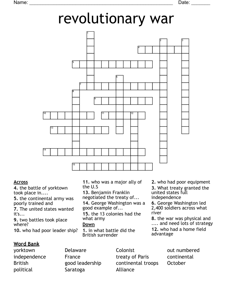 revolutionary war  Crossword
