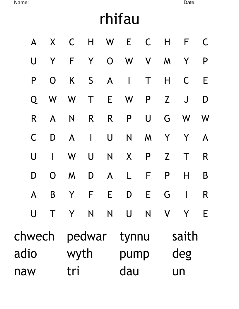 rhifau  Word Search
