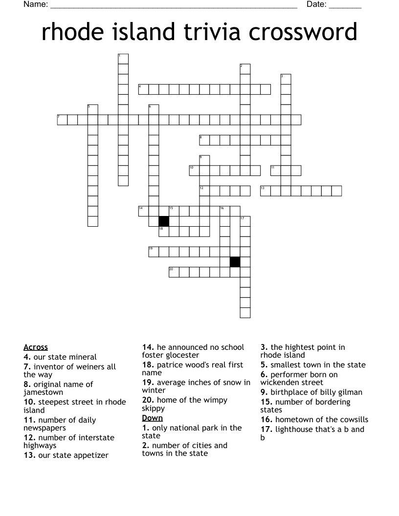 rhode island trivia crossword