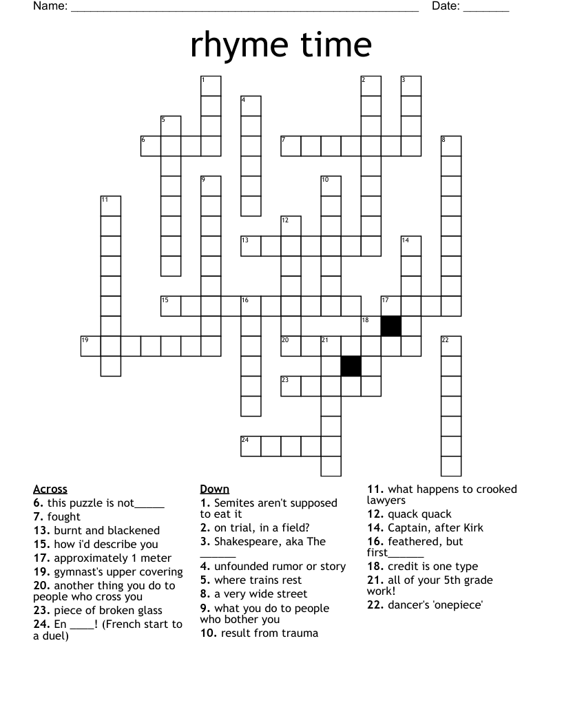 rhyme time Crossword
