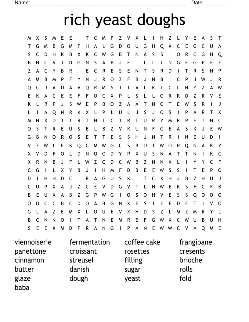 rich yeast doughs Word Search