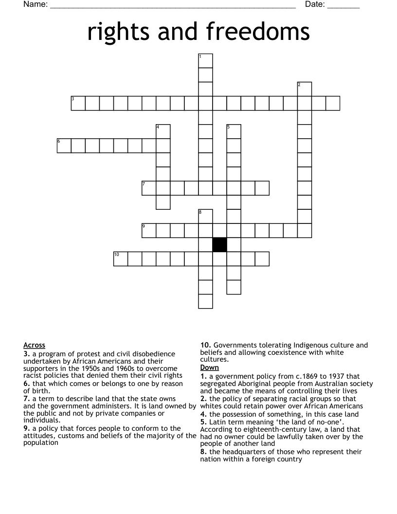 rights and freedoms  Crossword