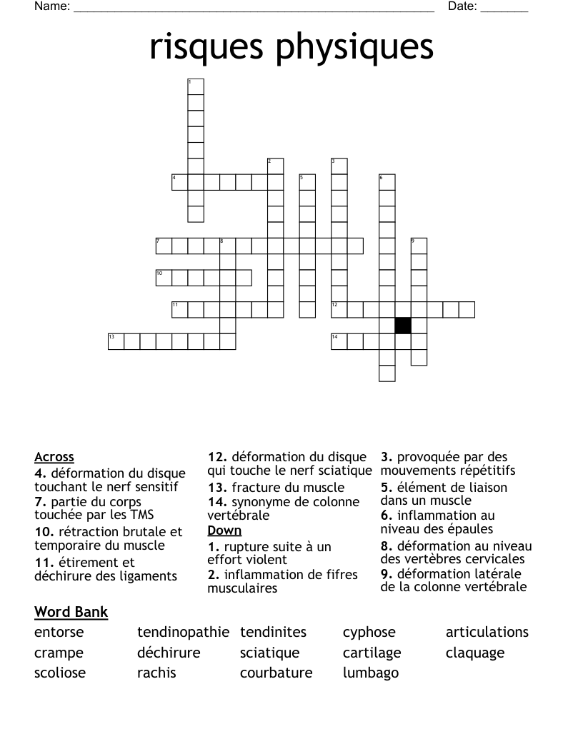 risques physiques Crossword