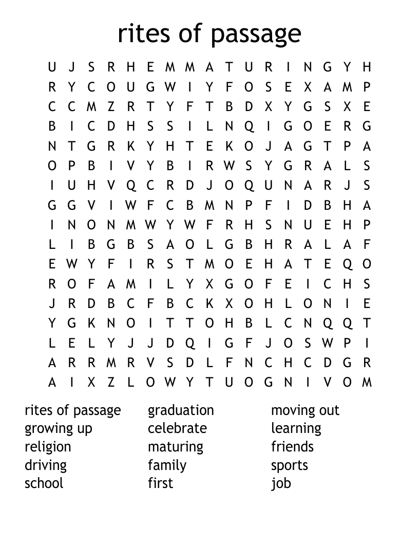 rites of passage  Word Search