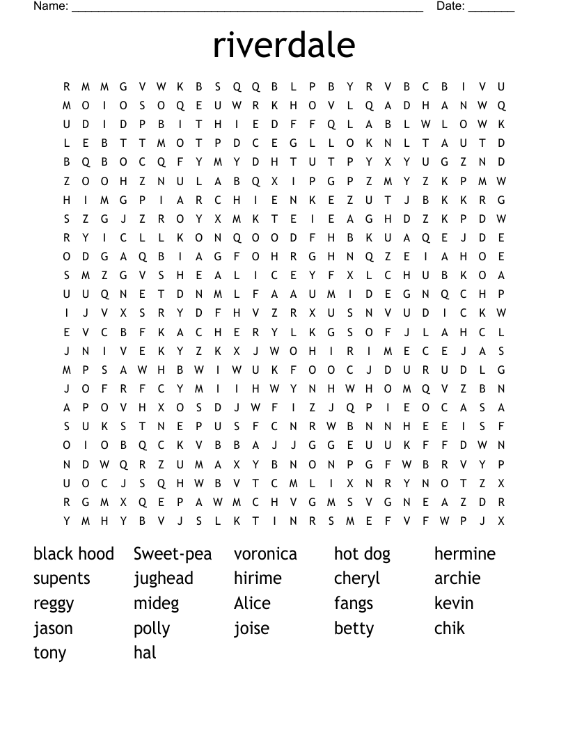 riverdale Word Search
