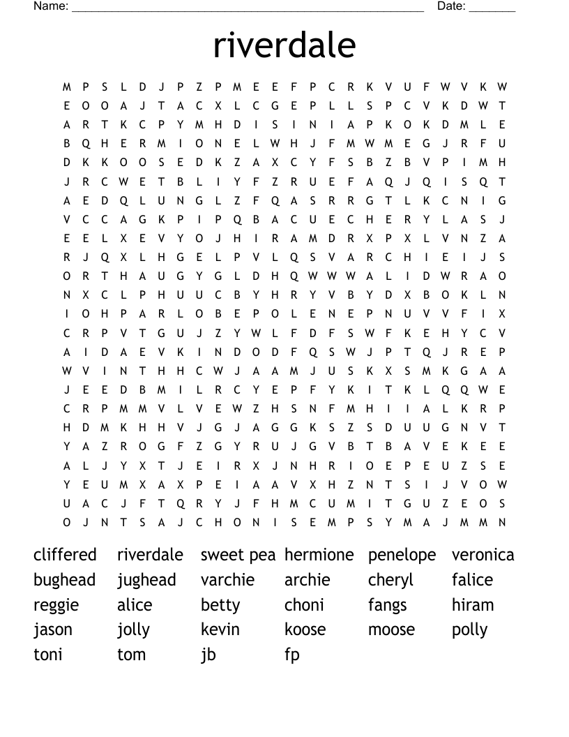 riverdale Word Search