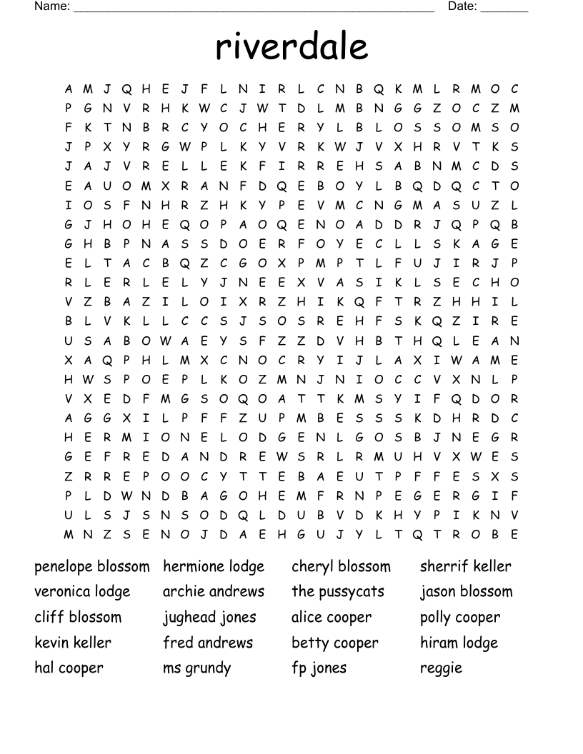 riverdale Word Search