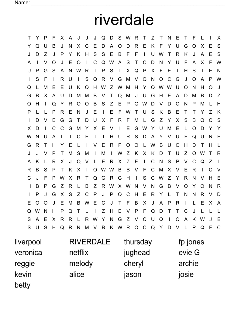 riverdale Word Search