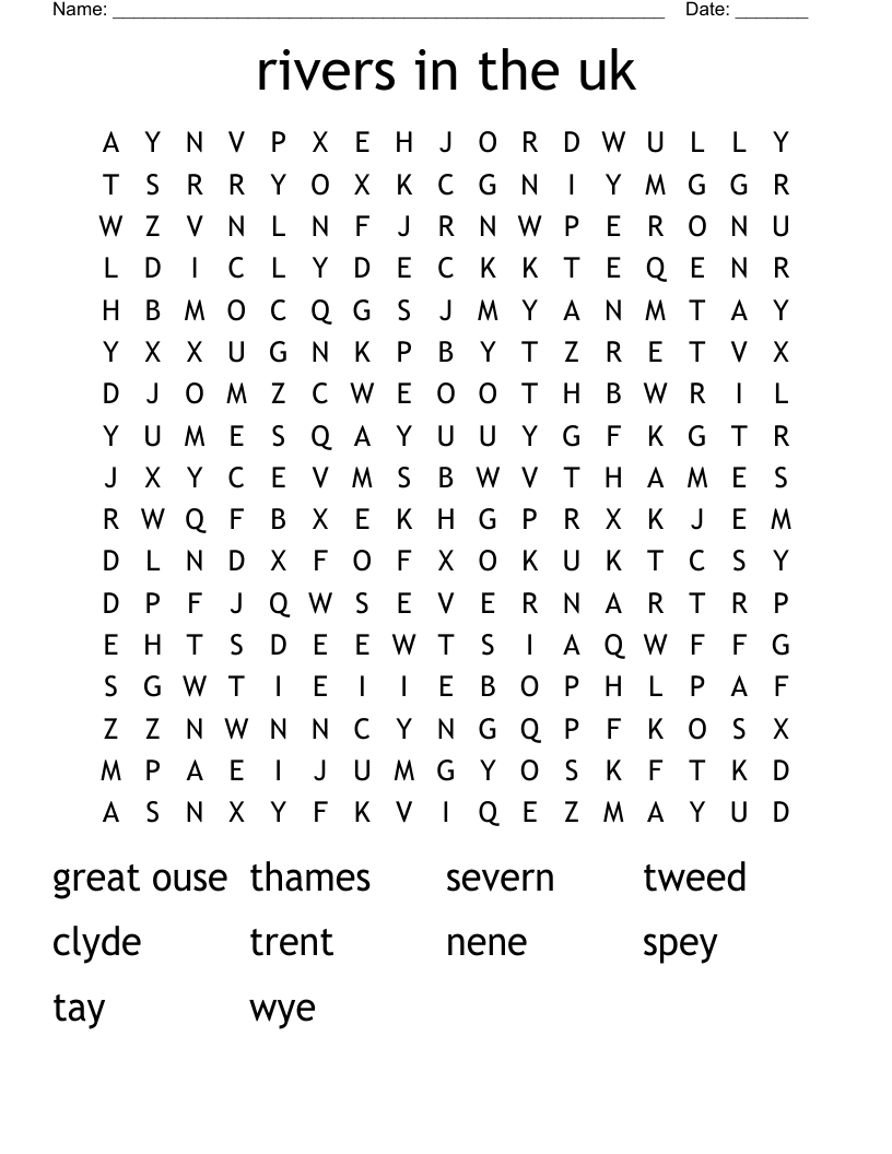 rivers in the uk Word Search