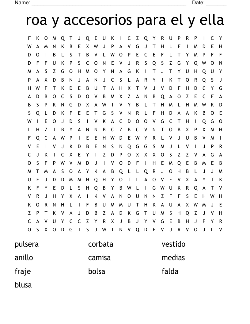 roa y accesorios para el y ella Word Search