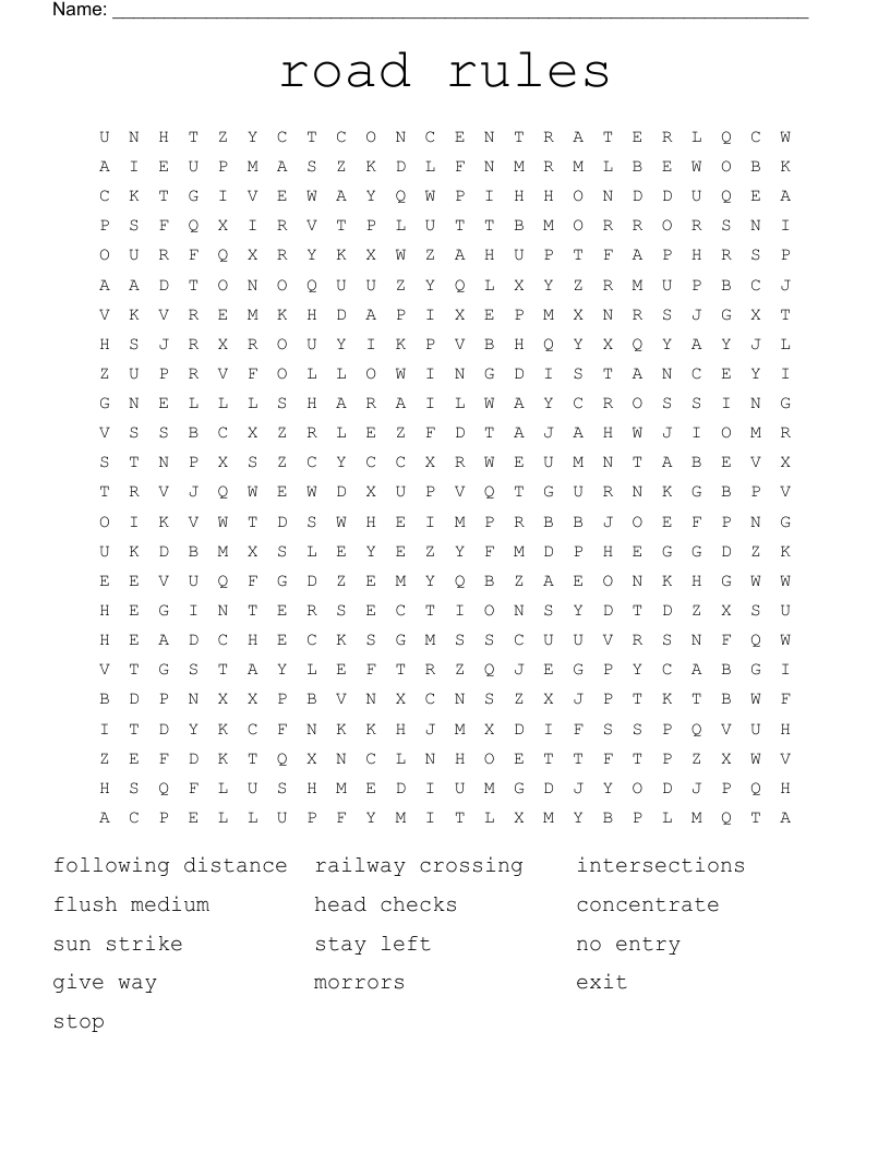road rules Word Search
