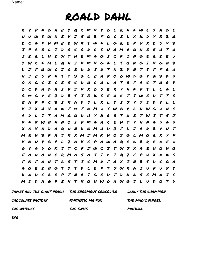 roald dahl Word Search