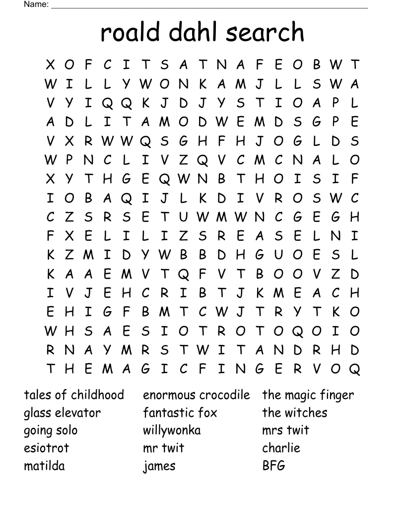 roald dahl search Word Search
