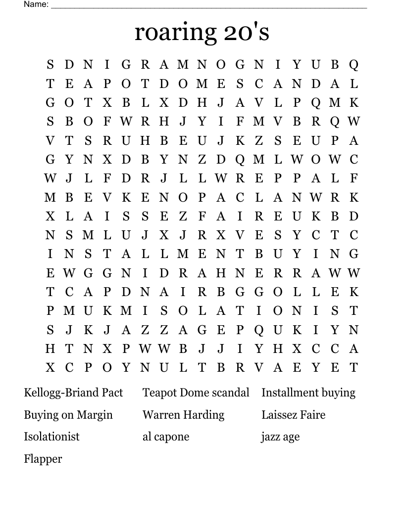 roaring 20's Word Search