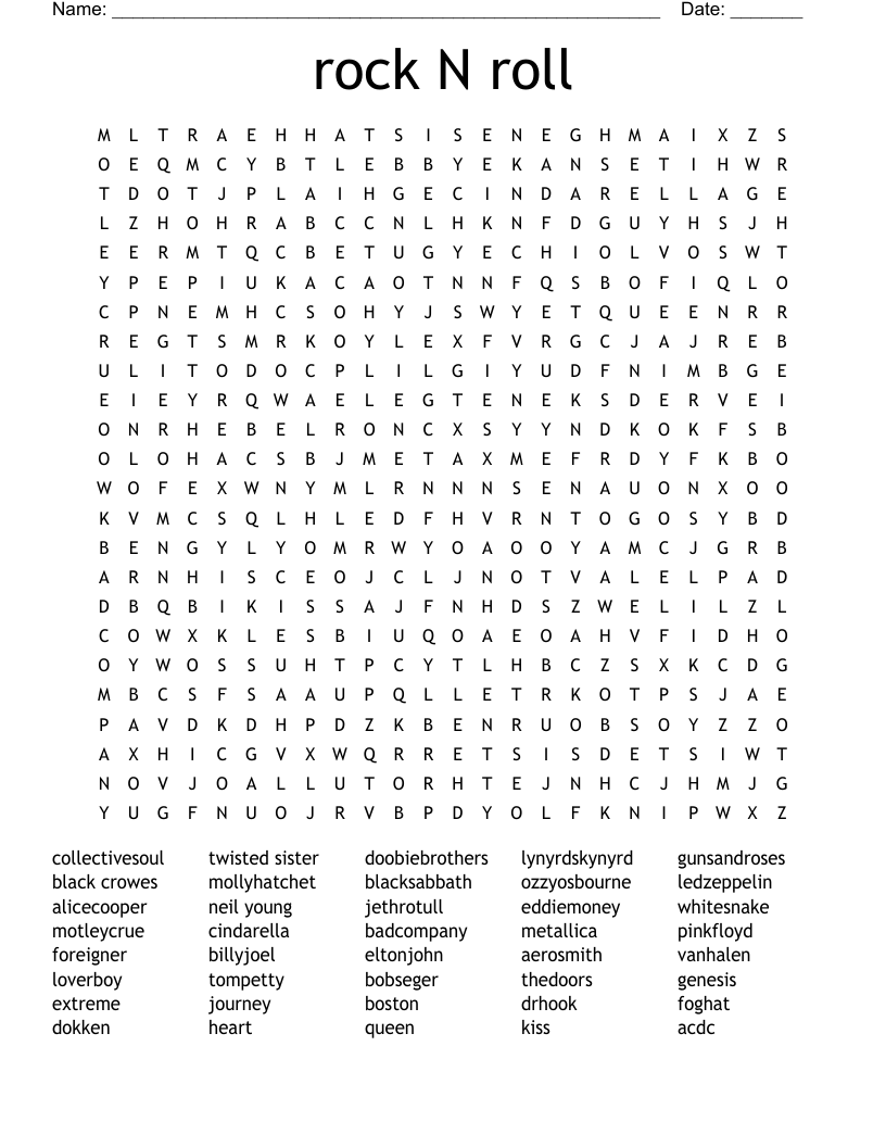 rock N roll Word Search