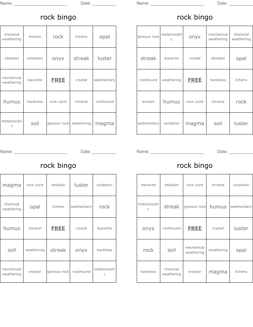 rock bingo