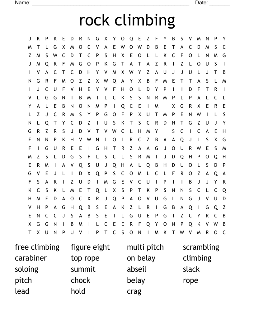 rock climbing Word Search