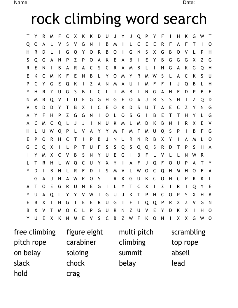 rock climbing word search