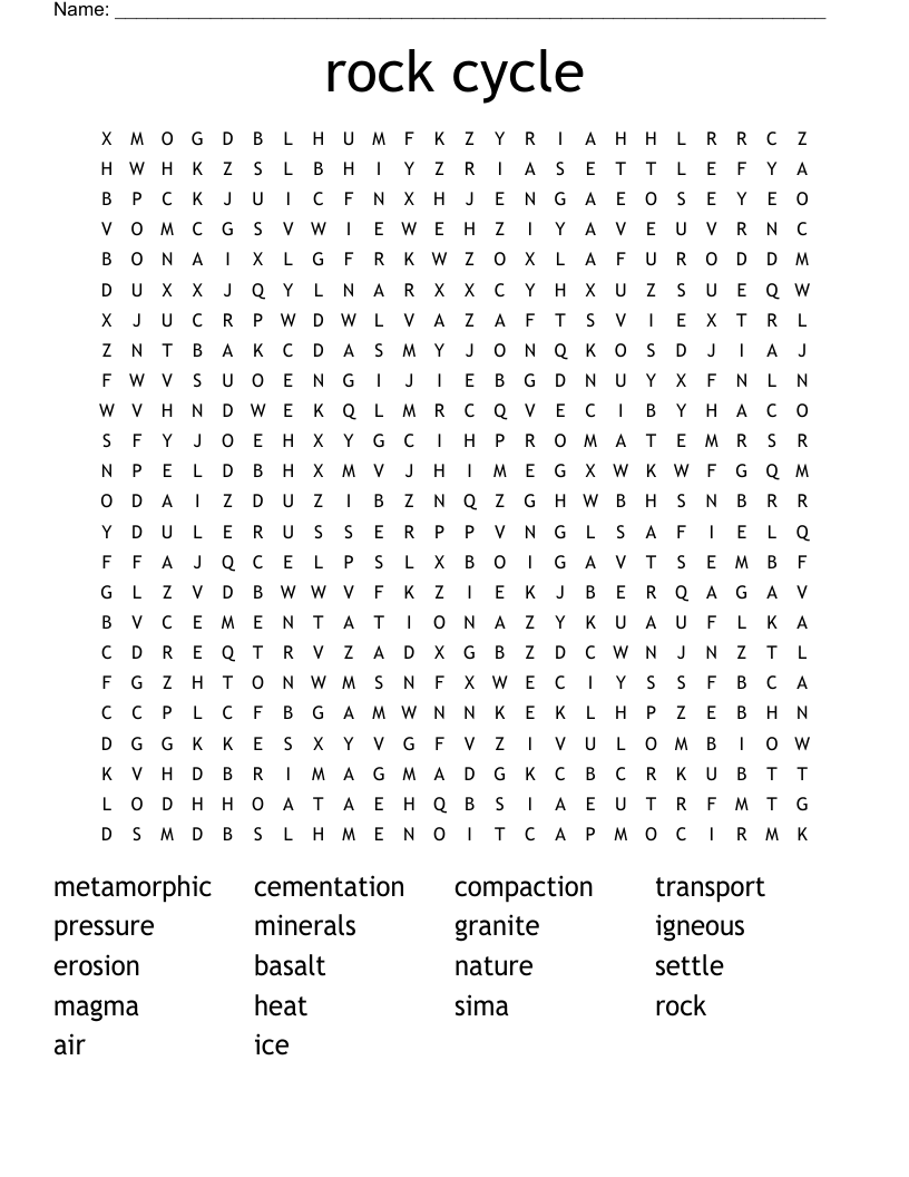 rock cycle Word Search