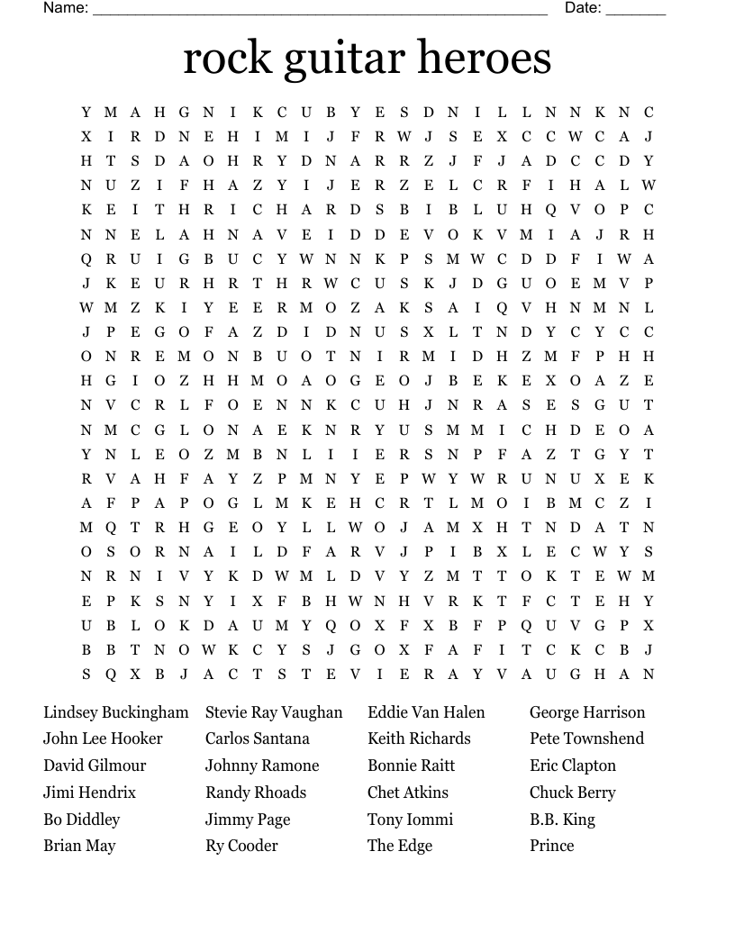 rock guitar heroes Word Search