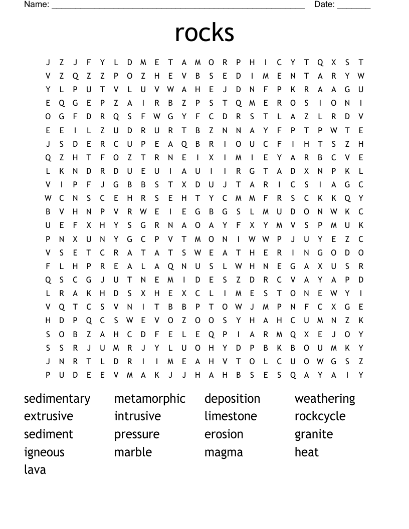 rocks Word Search
