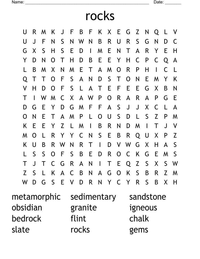 rocks  Word Search
