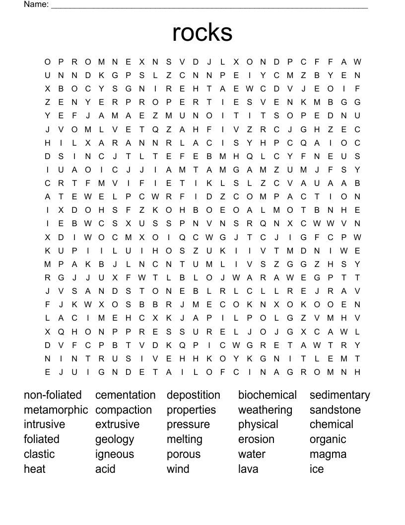 rocks  Word Search