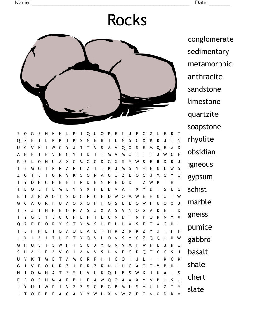 Rocks  Word Search