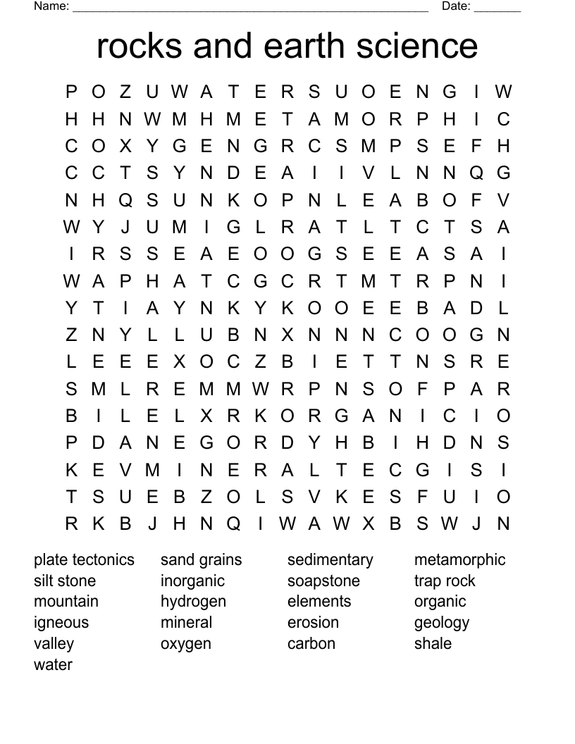 rocks and earth science Word Search