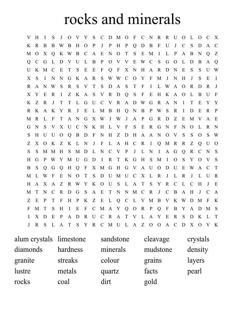 rocks and minerals Word Search