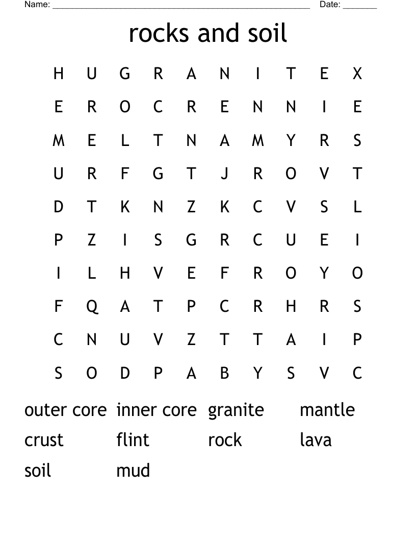 rocks and soil Word Search