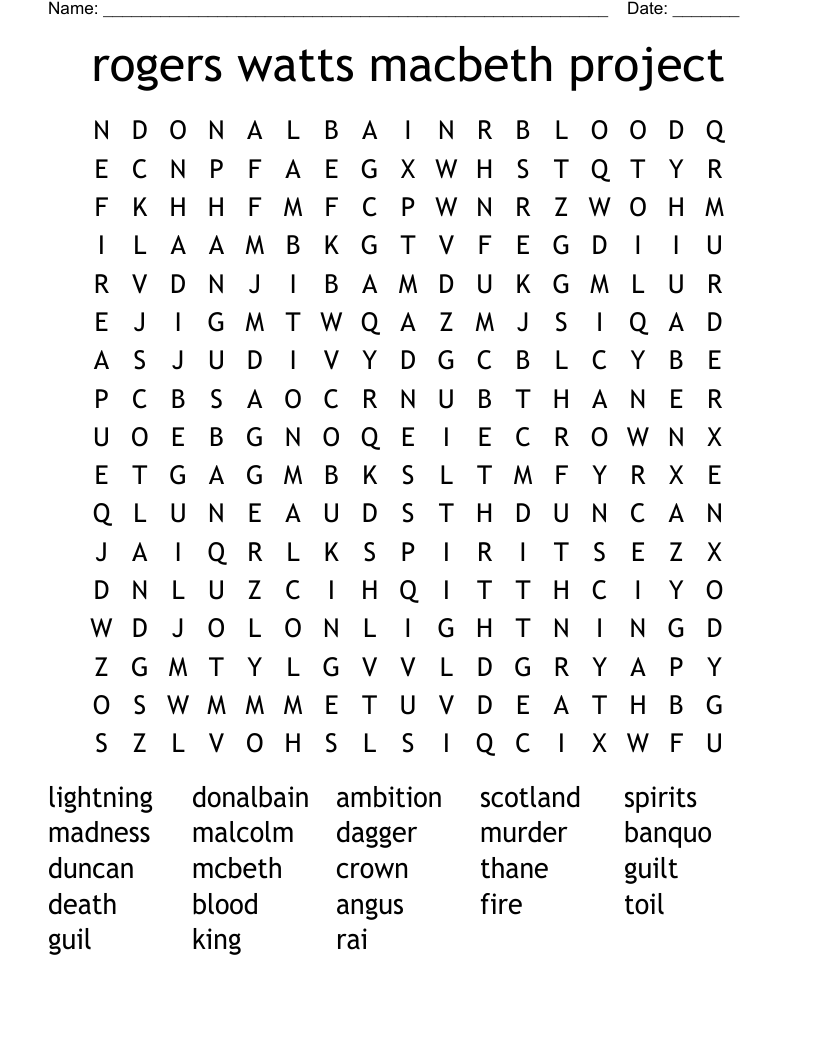 rogers watts  macbeth project Word Search
